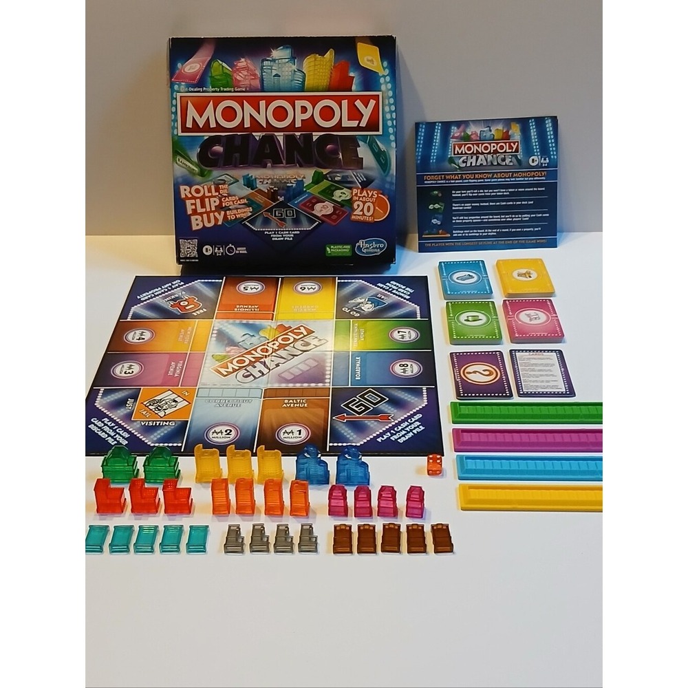 Hasbro Gaming Monopoly Chance Board Game Fast Paced 20 Minute Complete